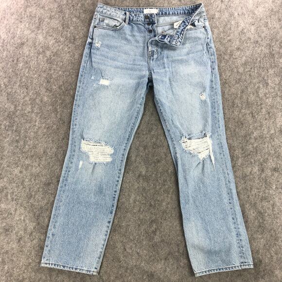 Carly Jean Womens Jeans 13 Blue Straight High Rise Baggy Button‎ Fly Distressed - Picture 1 of 14